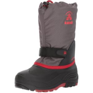 Kamik Waterbug 5 Snow Boots for Kids, Warm + Waterproof Kids Boots(Charcoal/Red)